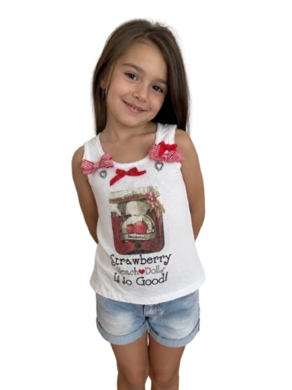 Heach Dolls by Silvian Heach Girls White Tank Top Size 5 Strawberry Bows